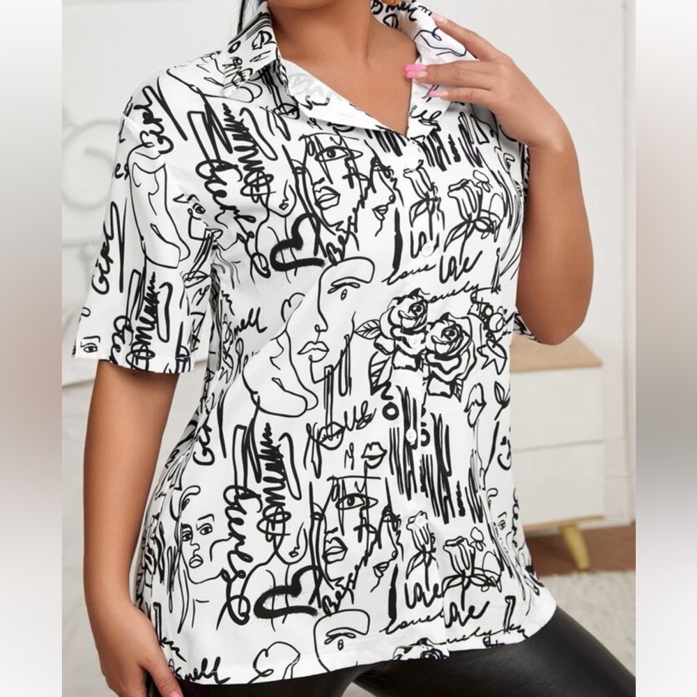 Ladies Black & White Abstract Shirt